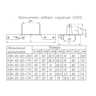 Кронштейн забора наруж.НОЭЗ КЗН-30-50-174 цинк(45) - kzn