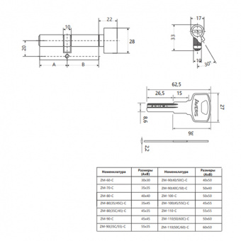 Цилиндровый механизм Avers ZM-110(50/60C)-C-CR - 131162
