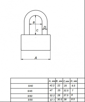 Замок навесной ABUS 5/55 W/BUMPER C/BLISTER(EFSPP) - схема