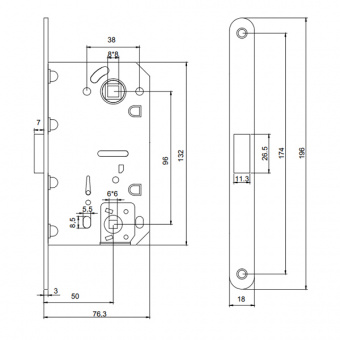 Защёлка врезная с фиксацией CODE DECO 5300-MC-WC-CR - 5300_sxema