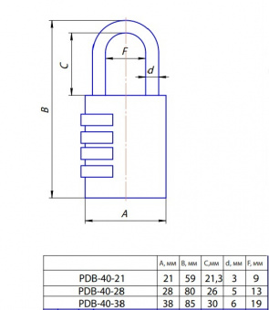 Замок навесной Apecs PDB-40-38-CODE - 2616_3