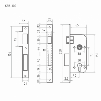 Корпус замка НОРА-М КЗВ - 100 (70мм) (хром) - 14884_2