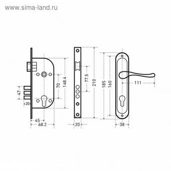 Замок врезной АЛЛЮР 103/3 PN никель с ручками - 103.3
