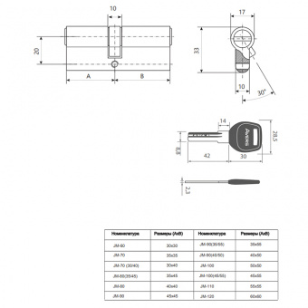 Цилиндровый механизм AVERS JM-120-CR - 14068_2