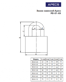 Замок навесной Apecs PD-01-32-Blister - 5618962865
