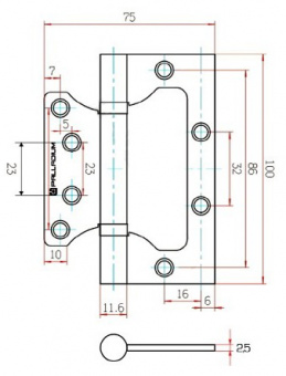 Петля дверная накладная Palladium 2BB-100 (K) AC - 8133_10